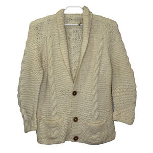 Vintage Greek Knitwear 100% Wool Chunky Knit Fisherman Sweater Cardigan Sz Large